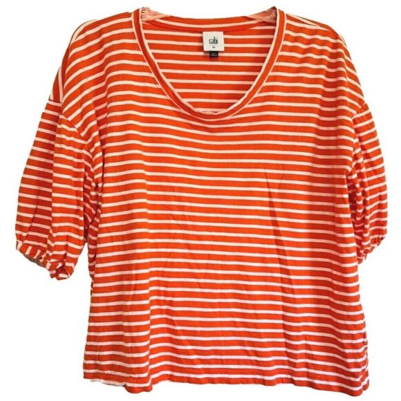 cabi Women's XS Plus Size Orange Stripe Poof Sleeve Cropped Tee SEE DESCRIPTION - Picture 1 of 6